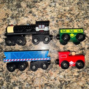 2017 Joseph Battat Black Wooden Train Engine & Coal Car Lot Magnetized